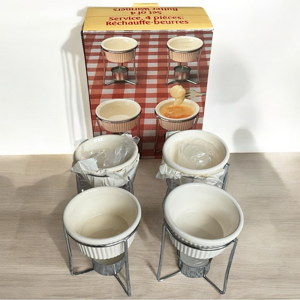 National Housewares Set of 4 Butter Warmers In Chrome Plated Holders